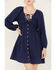 Image #3 - Yura Women's Long Sleeve Peasant Mini Dress, Navy, hi-res