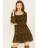 Image #1 - Jolt Women's Jacquard Long Sleeve Mini Dress, Olive, hi-res