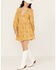 En Creme Women's Medallion Print Cut Out Long Sleeve Mini Dress, Mustard, hi-res