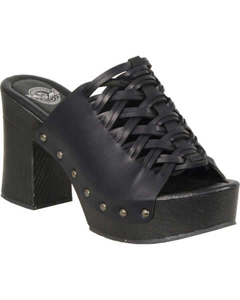 Milwaukee Leather Women's Black Studded Lace Top Platform Shoes , Black, hi-res