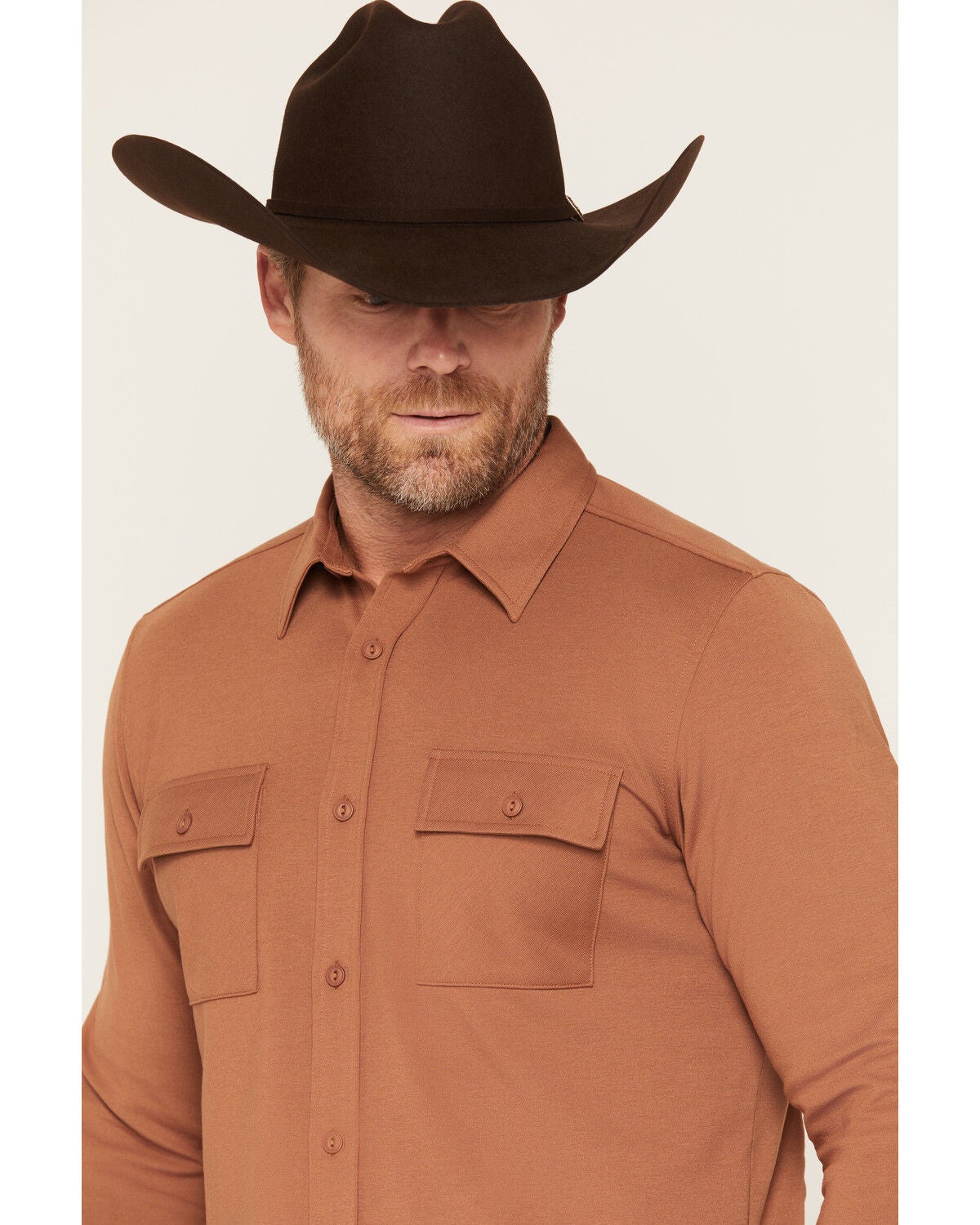 Image #2 - Cody James Men's Westley Solid Long Sleeve Button-Down Stretch Western Shirt, Bark, hi-res