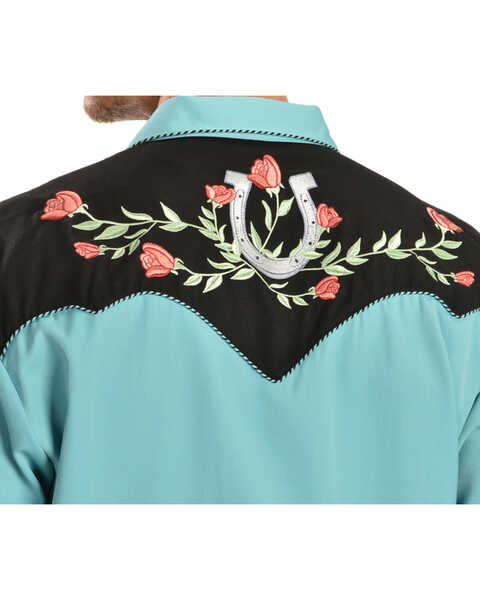 Image #4 - Scully Men's Rose & Horseshoe Embroidered Retro Long Sleeve Western Shirt, , hi-res