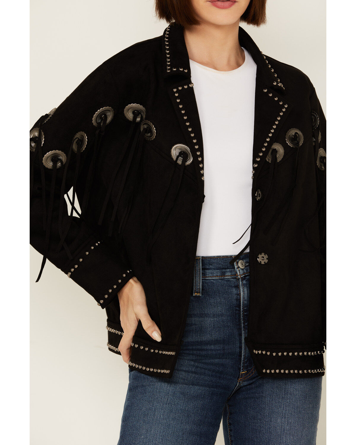 Image #3 - Vocal Women's Concho Studded Fringe Jacket, , hi-res