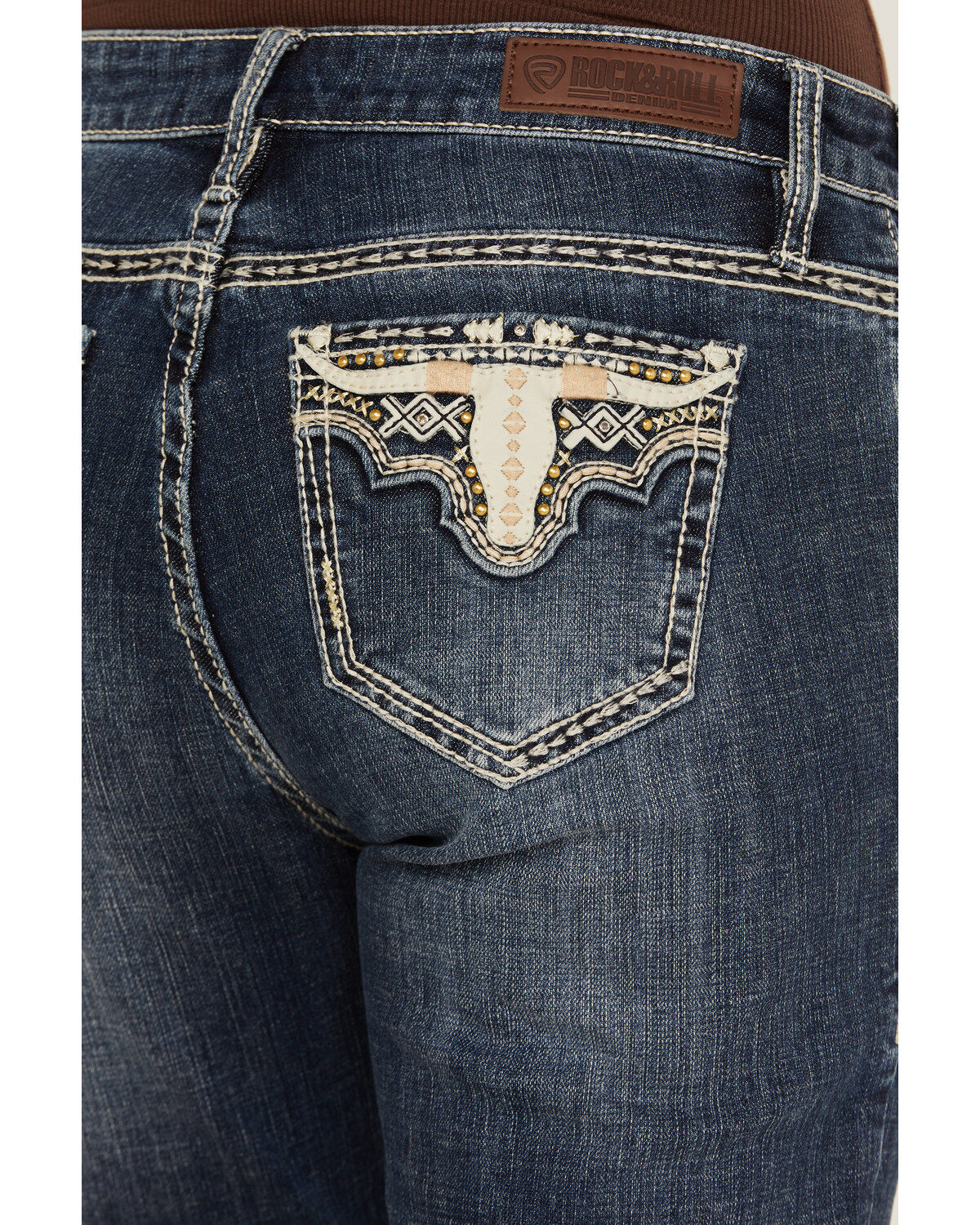 Image #2 - Rock & Roll Denim Women's Medium Wash Mid Rise Steer Head Bootcut Stretch Denim Jeans, Medium Wash, hi-res