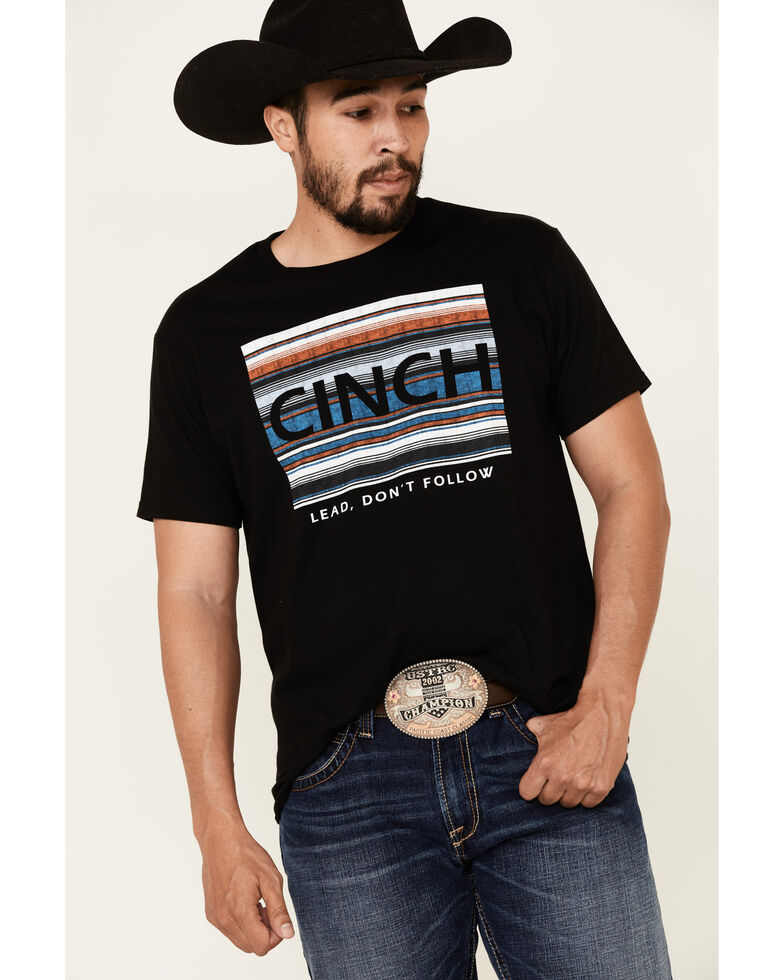 Cinch Men's Black Vintage Striped Logo Short Sleeve T-Shirt , Black, hi-res