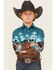 Image #1 - Panhandle Boys' Cowboy Border Print Long Sleeve Snap Western Shirt, Teal, hi-res