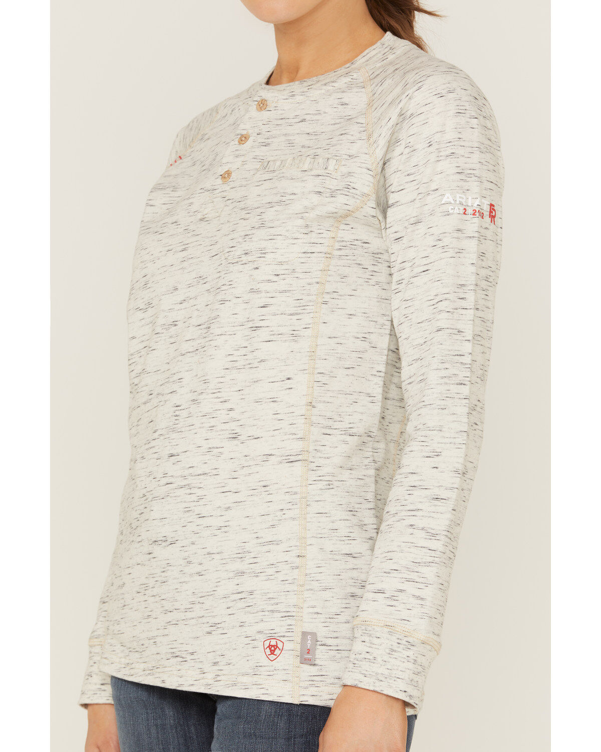 Image #3 - Ariat Women's FR Air Henley Long Sleeve Work Pocket Shirt, Heather Grey, hi-res