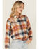 Image #2 - Cleo + Wolf Women's Embroidered Cropped Plaid Print Flannel Shirt, Lt Brown, hi-res