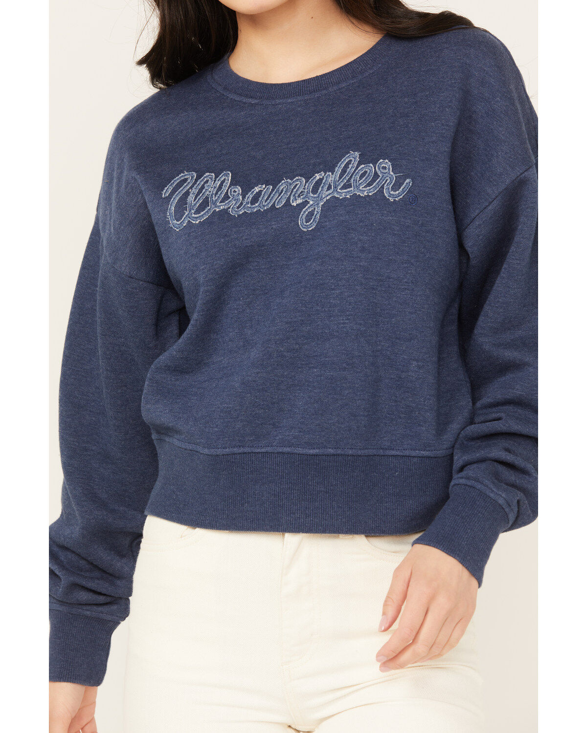 Image #3 - Wrangler Retro Boot Barn Exclusive Women's Logo Graphic Sweatshirt, Navy, hi-res
