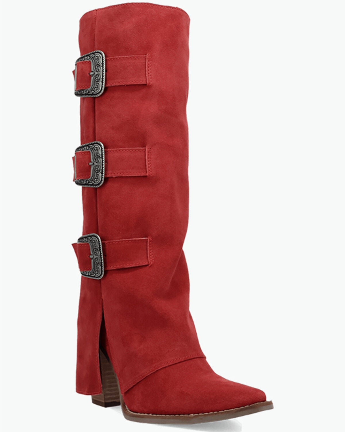 Image #1 - Dingo Women's Buckle Bunny Tall Western Boots - Round Toe, Red, hi-res
