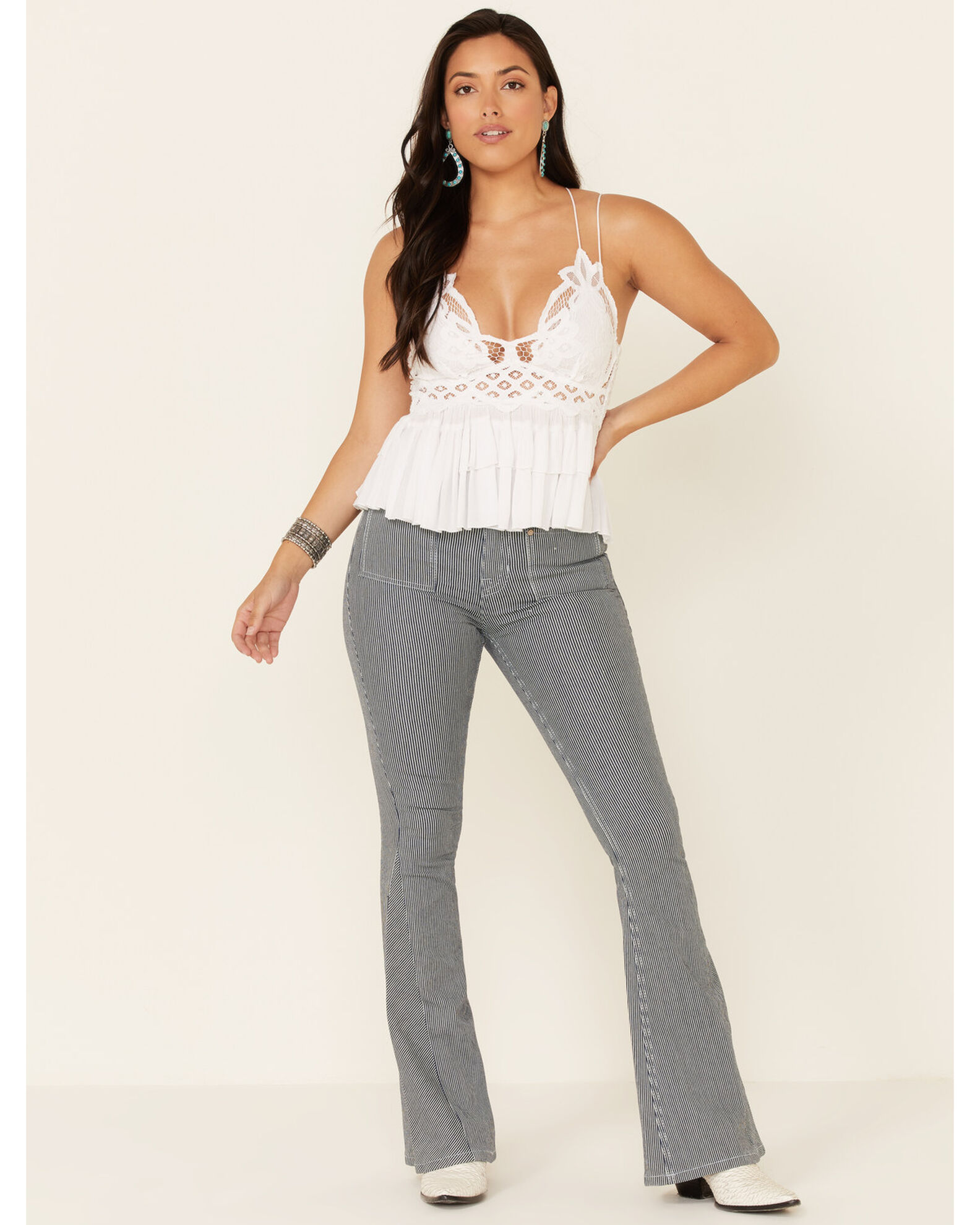 Product Name Rock Roll Denim Women s Pinstripe High Rise Flare Jeans