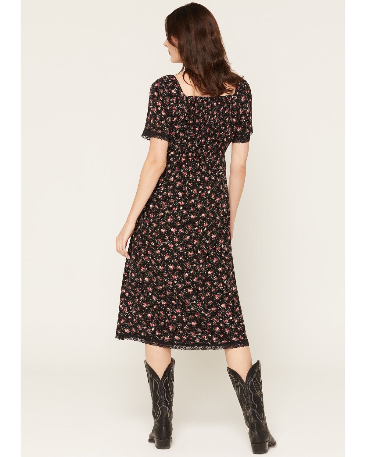 Image #4 - Idyllwind Women's Merion Floral Print Tie Front Midi Dress, Black, hi-res