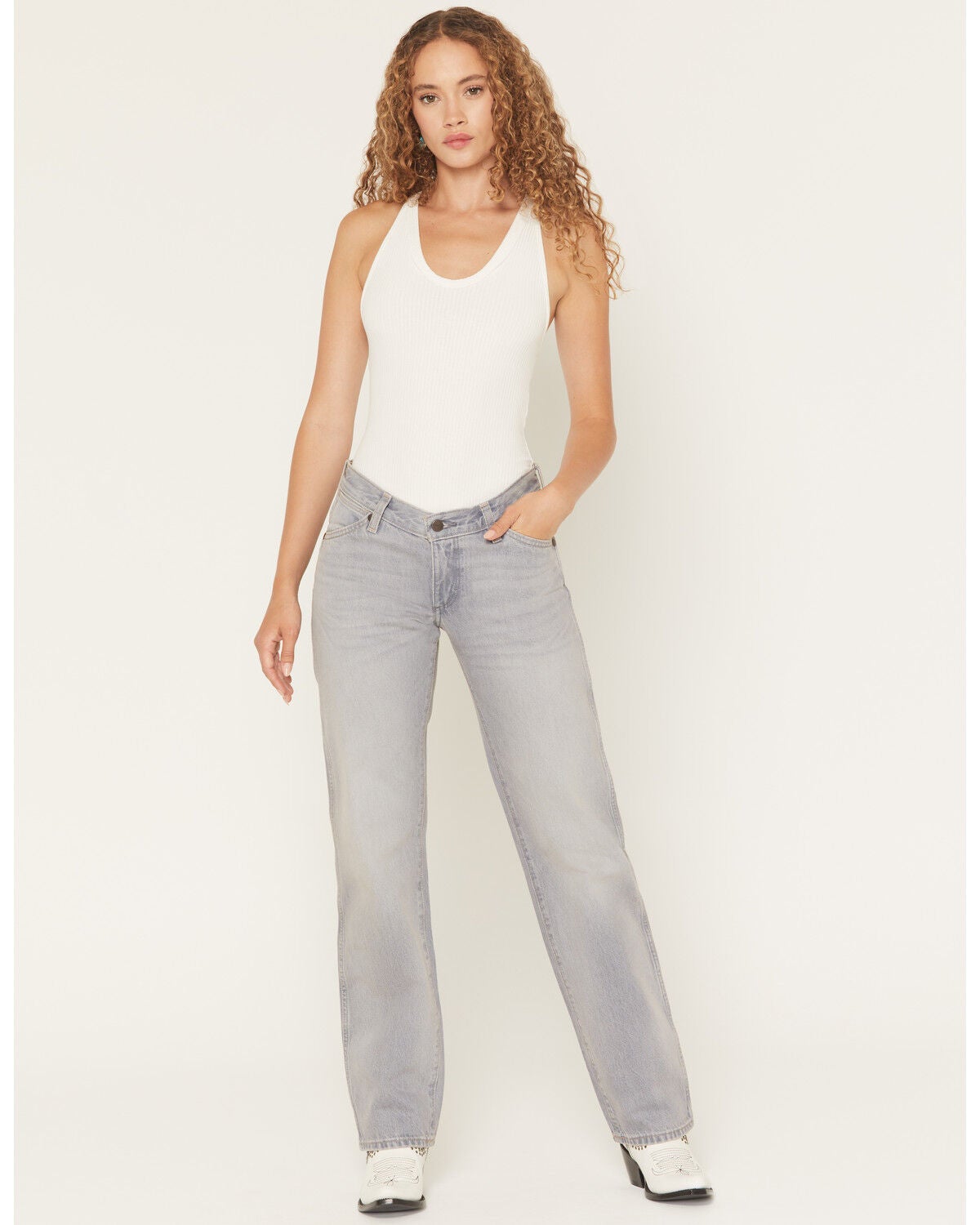 Image #1 - Wrangler Women's Haute Haze Low Rise Cowboy Straight Denim Jeans, Grey, hi-res