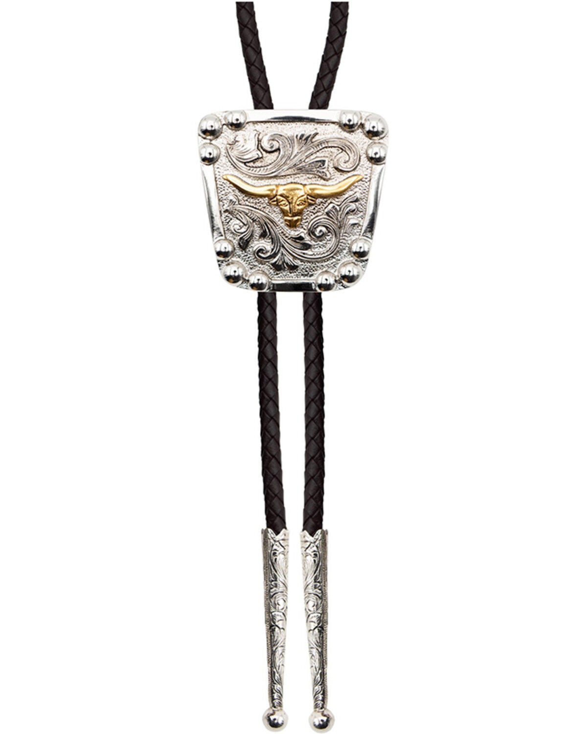 Cody James Men's Longhorn Bolo Tie, Silver, hi-res
