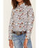 Shyanne Girls' Ditsy Floral Print Long Sleeve Western Pearl Snap Shirt, Ivory, hi-res