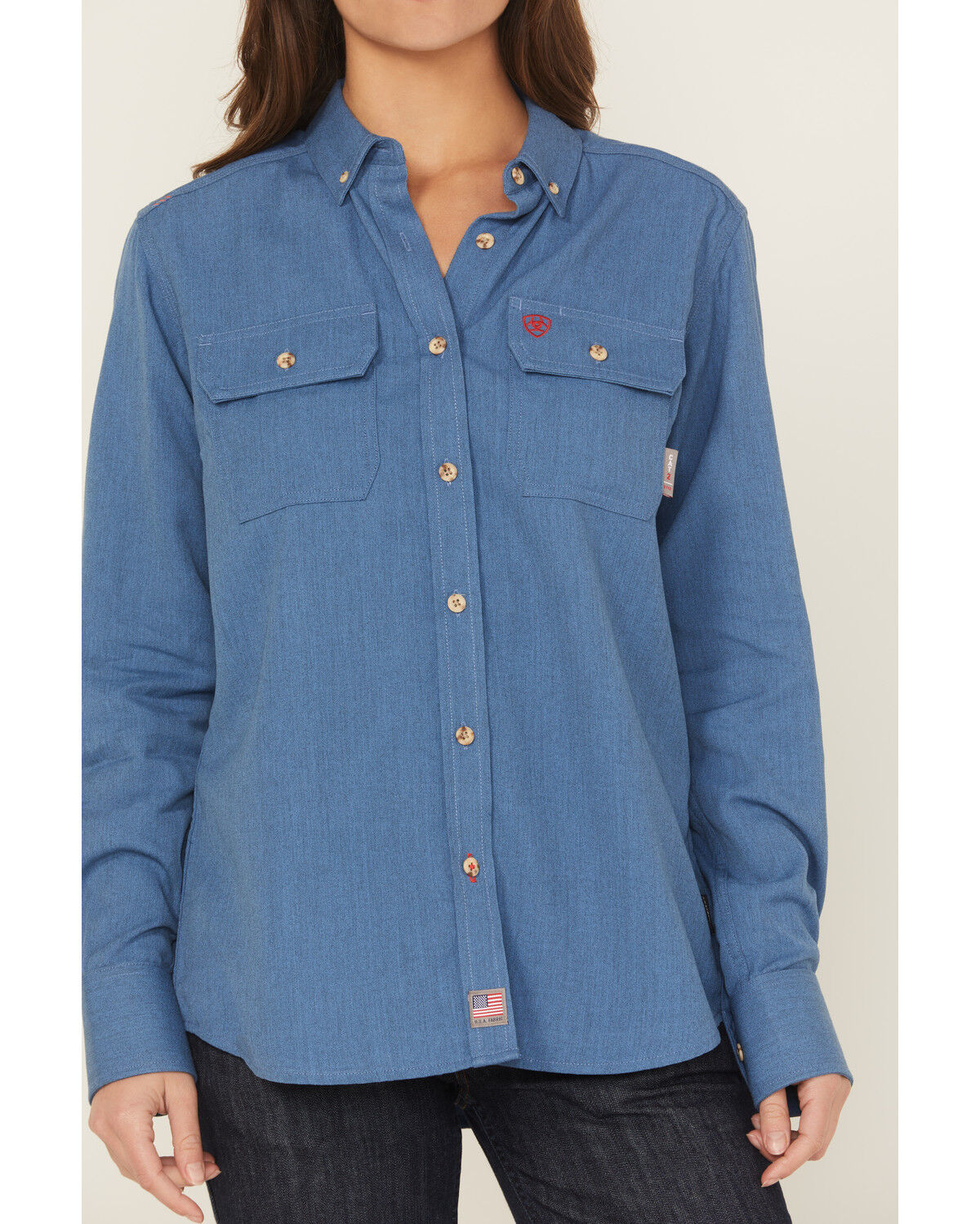 Image #3 - Ariat Women's FR Air Inherent Long Sleeve Button-Down Work Shirt, Medium Blue, hi-res