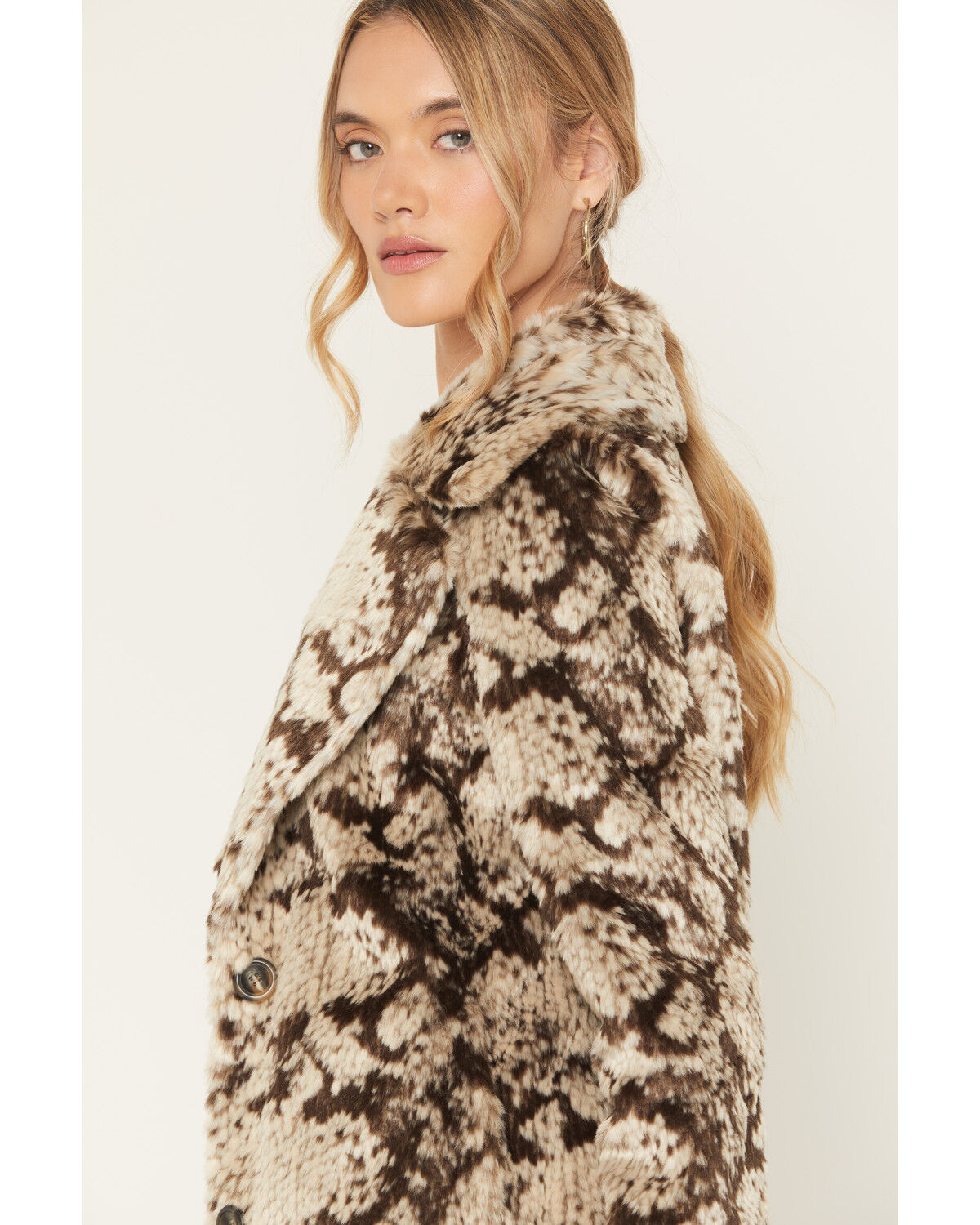 Image #2 - Panhandle Slim Women's Snake Skin Print Faux Fur Coat, Charcoal, hi-res