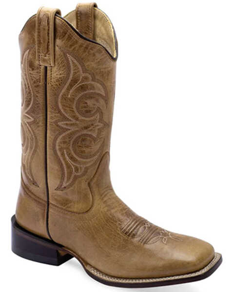 Old West Women's Cactus Western Boots - Broad Square Toe , Tan, hi-res