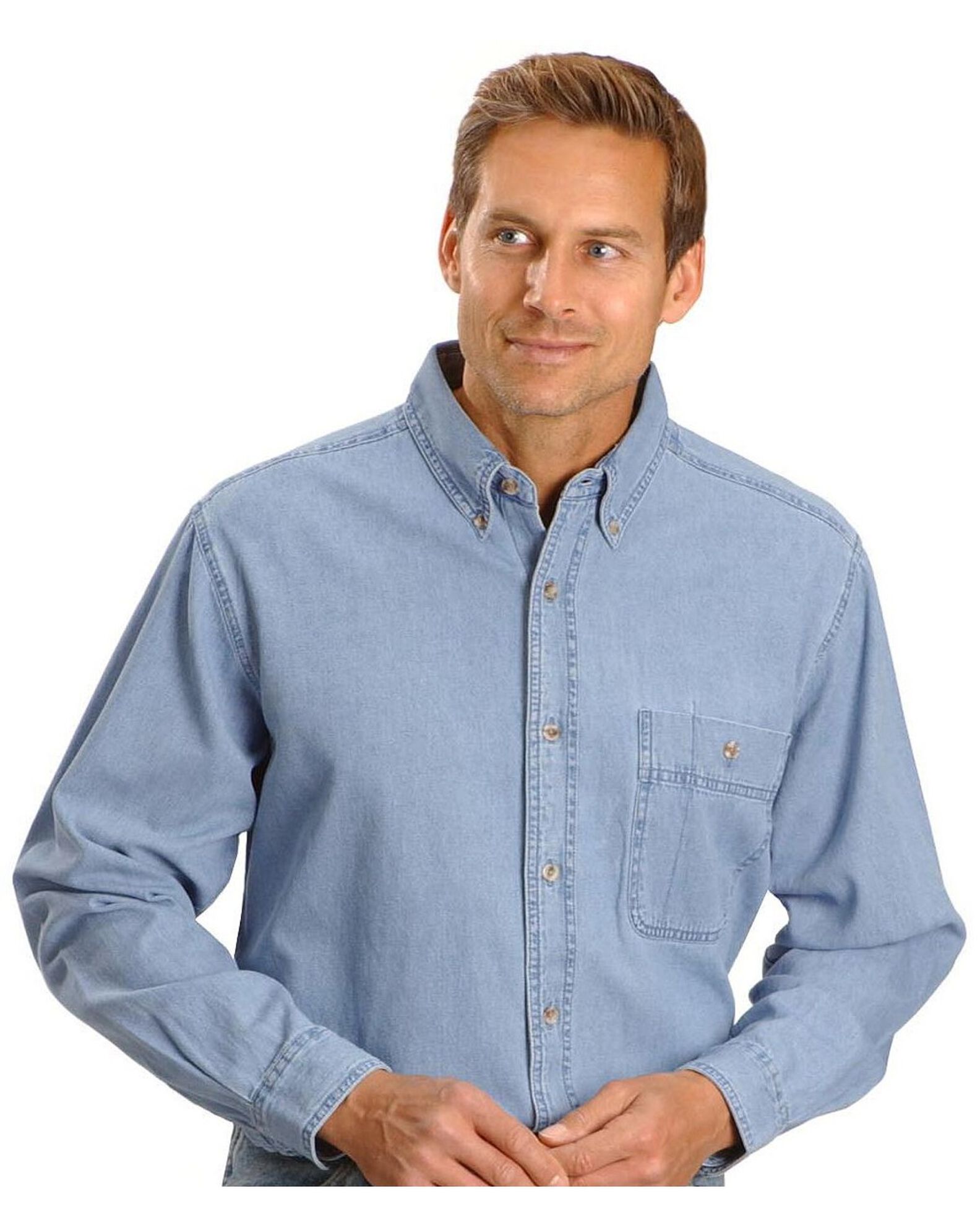 Wrangler Rugged Wear Men's Denim Solid Long Sleeve Work Shirt | Boot Barn