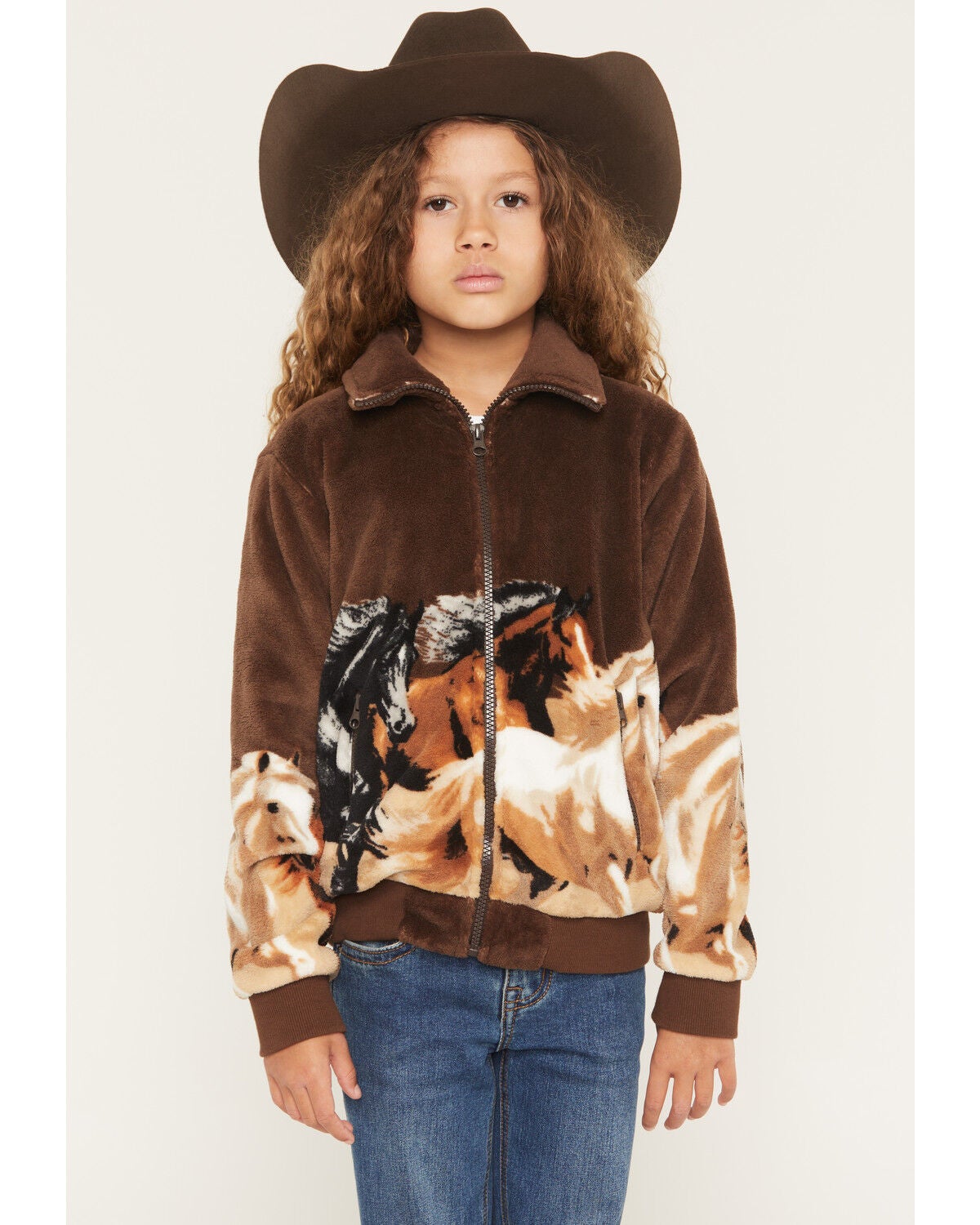 Rock & Roll Denim Girls' Horse Border Jacket, Brown, hi-res