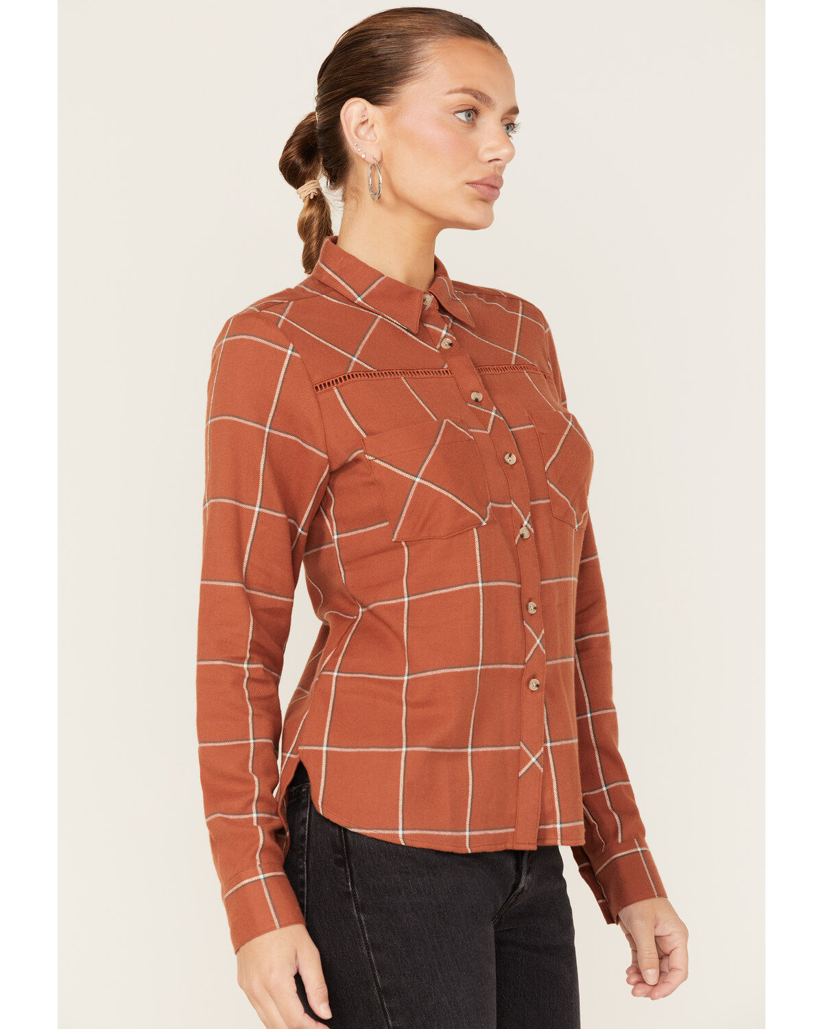 Image #2 - Shyanne Women's Plaid Print Long Sleeve Flannel Button-Down Shirt, Chestnut, hi-res