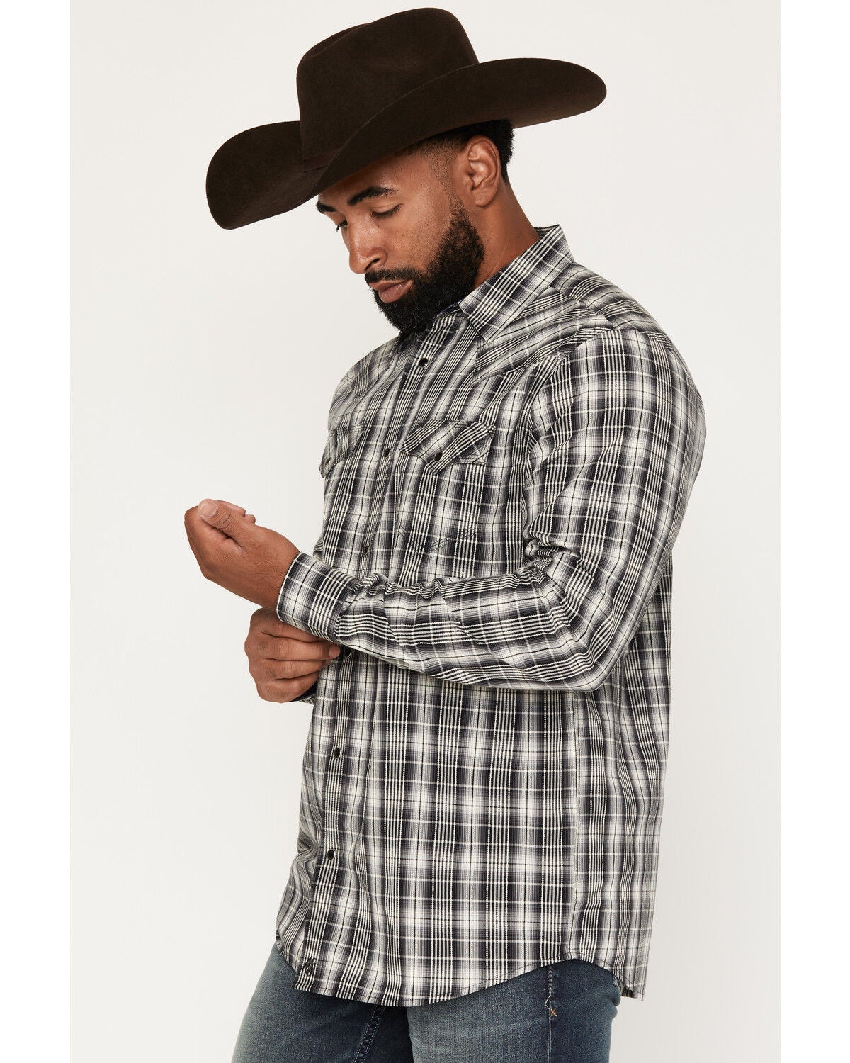 Image #2 - Moonshine Spirit&reg;&nbsp;Men's Kick Back Dobby Plaid Print Long Sleeve Snap Western Shirt, Black, hi-res
