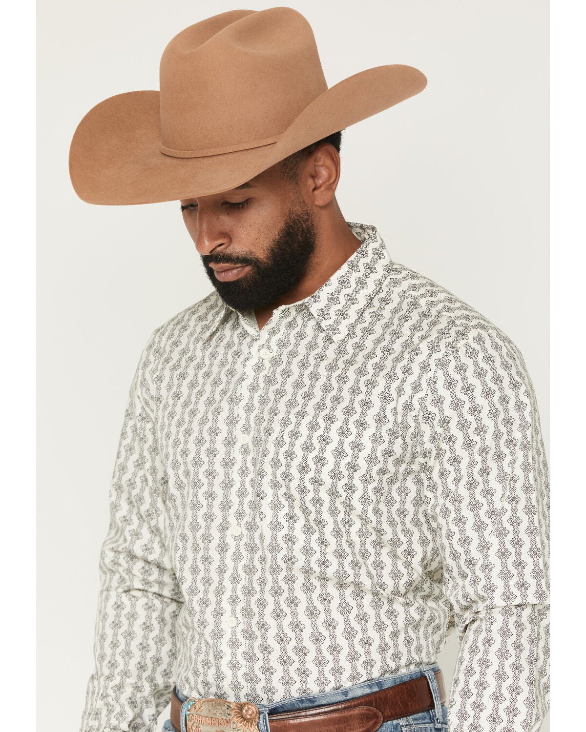 Image #2 - Gibson Trading Co Men's Pool Hall Stripe Print Long Sleeve Button-Down Western Shirt, Ivory, hi-res