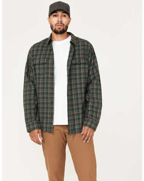 Image #1 - Brothers and Sons Men's Everyday Plaid Print Long Sleeve Button Down Western Flannel Shirt , Dark Green, hi-res