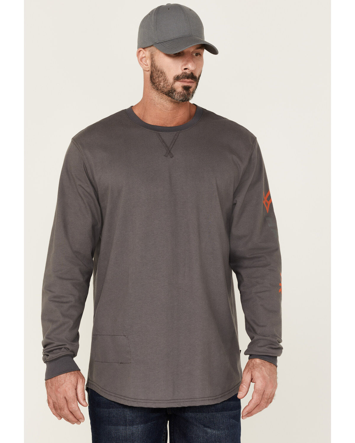 Image #1 - Hawx Men's FR Logo Long Sleeve Work T-Shirt - Tall, Charcoal, hi-res