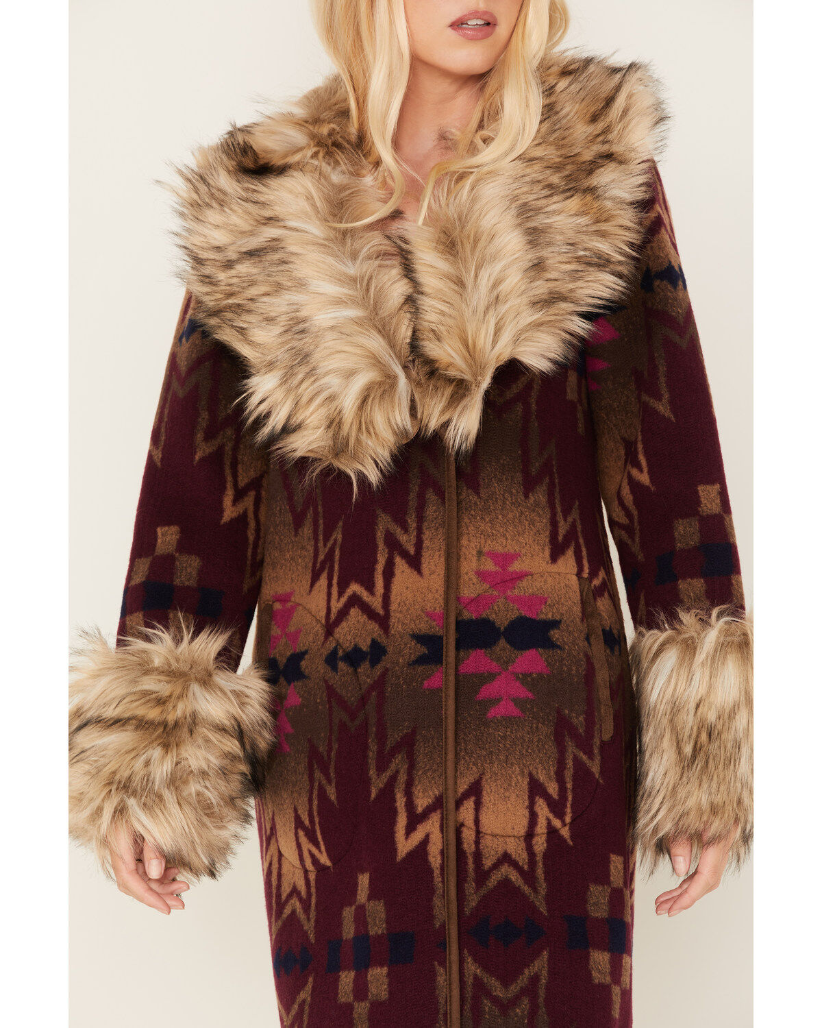 Image #3 - Tasha Polizzi Women's Southwestern Print Faux Fur Adirondack Blanket Coat, , hi-res