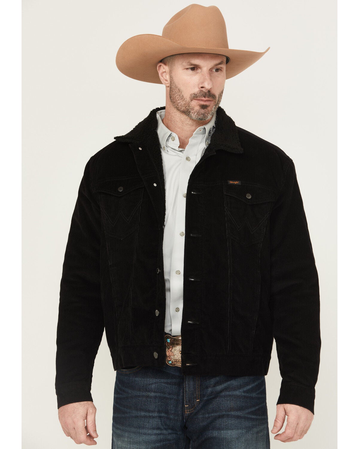 Wrangler Men's Cordury Sherpa Lined Trucker Jacket, Black, hi-res