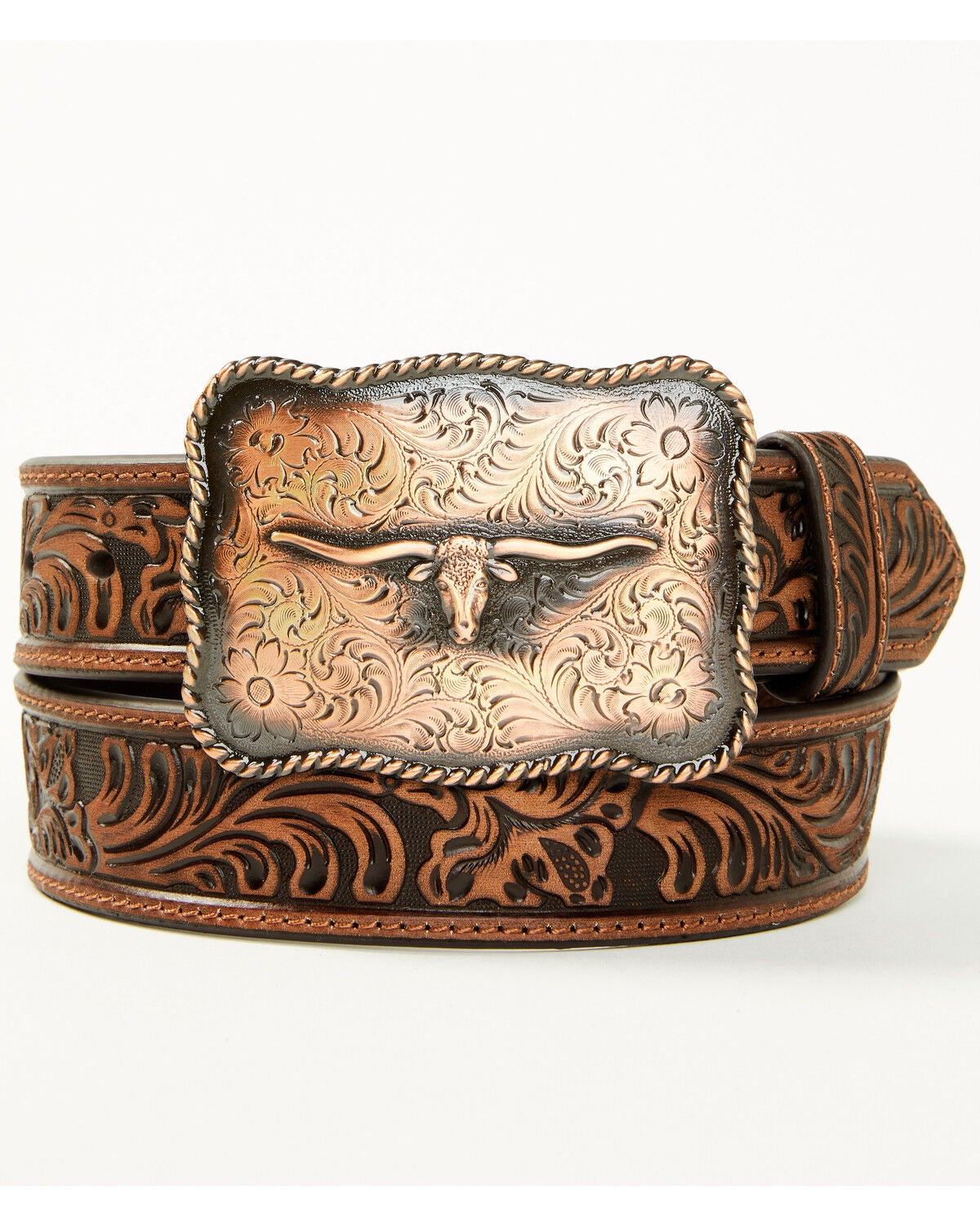 Shyanne Women's Longhorn Buckle Belt, Dark Brown, hi-res