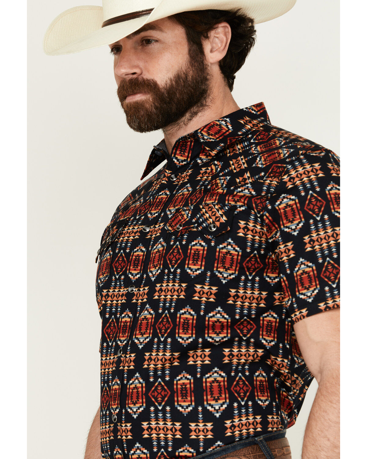 Image #2 - Cody James Men's Axe Throw Southwestern Print Short Sleeve Snap Western Shirt - Tall, Navy, hi-res