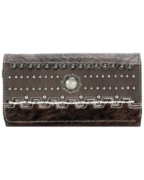 Montana West Women's Trinity Ranch Hair-on Cowhide Collection Wallet, Coffee, hi-res