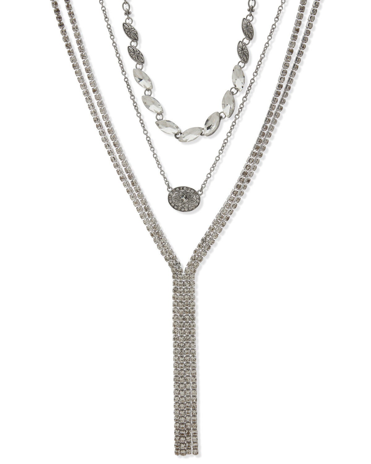 Image #1 - Lainey Wilson Women's 3 Row Stone Necklace, Silver, hi-res