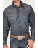 Roper Men's Longhorn Embroidered Long Sleeve Snap Denim Western Shirt, Blue, hi-res