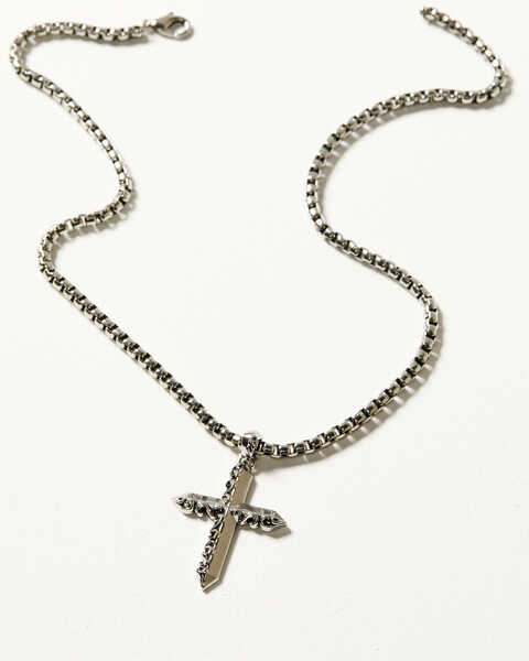 Moonshine Spirit Women's Scrolling Cross Necklace, Silver, hi-res