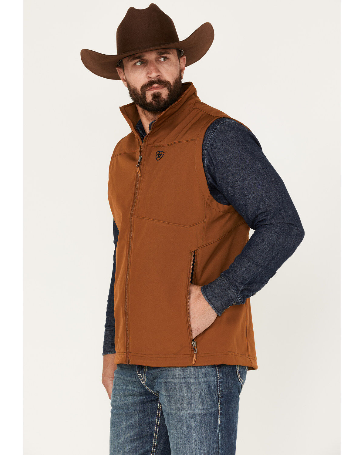 Image #2 - Ariat Men's Logo 2.0 Softshell Vest, Chestnut, hi-res