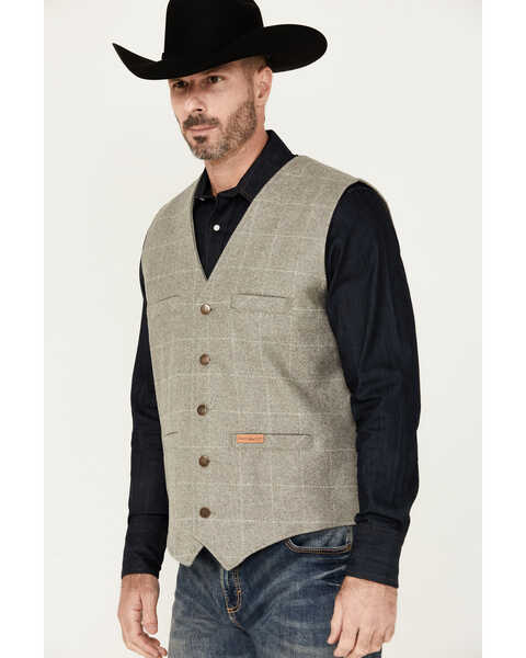 Panhandle Men's Plaid Print Wool Vest, Tan, hi-res