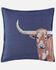 Image #1 - HiEnd Accents Denim Cross Stitched Embroidered Longhorn Pillow, Blue, hi-res