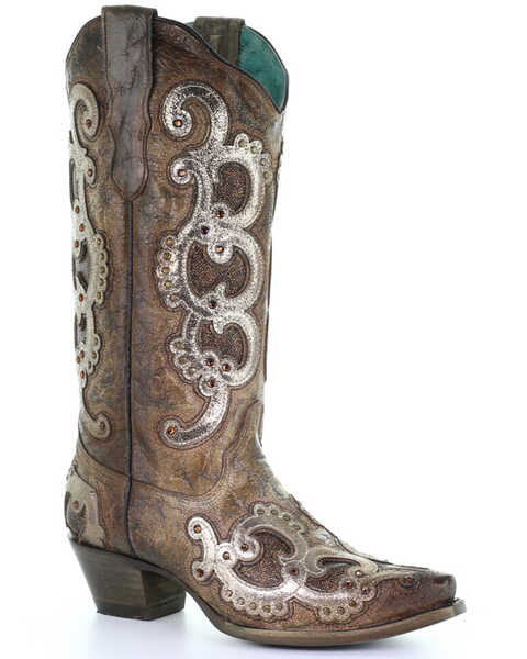 Image #1 - Corral Women's Grey Overlay Western Boots - Snip Toe, , hi-res