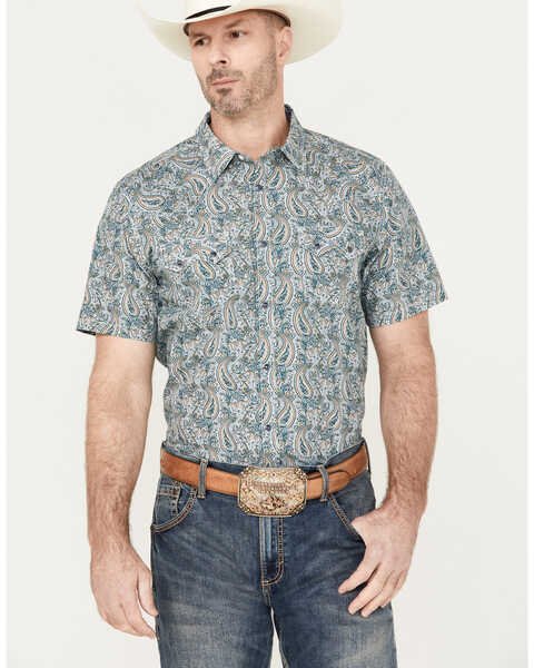 Cody James Men's Crazy Days Paisley Print Short Sleeve Western Snap Shirt, Green, hi-res