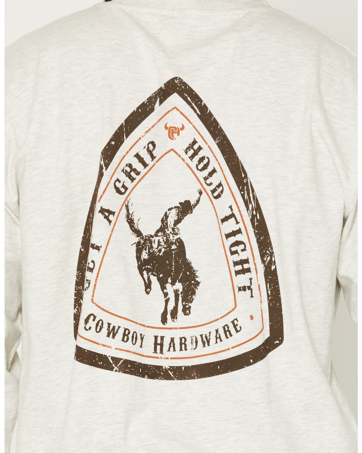 Image #4 - Cowboy Hardware Men's Get A Grip Hold Tight Long Sleeve Graphic T-Shirt, Oatmeal, hi-res