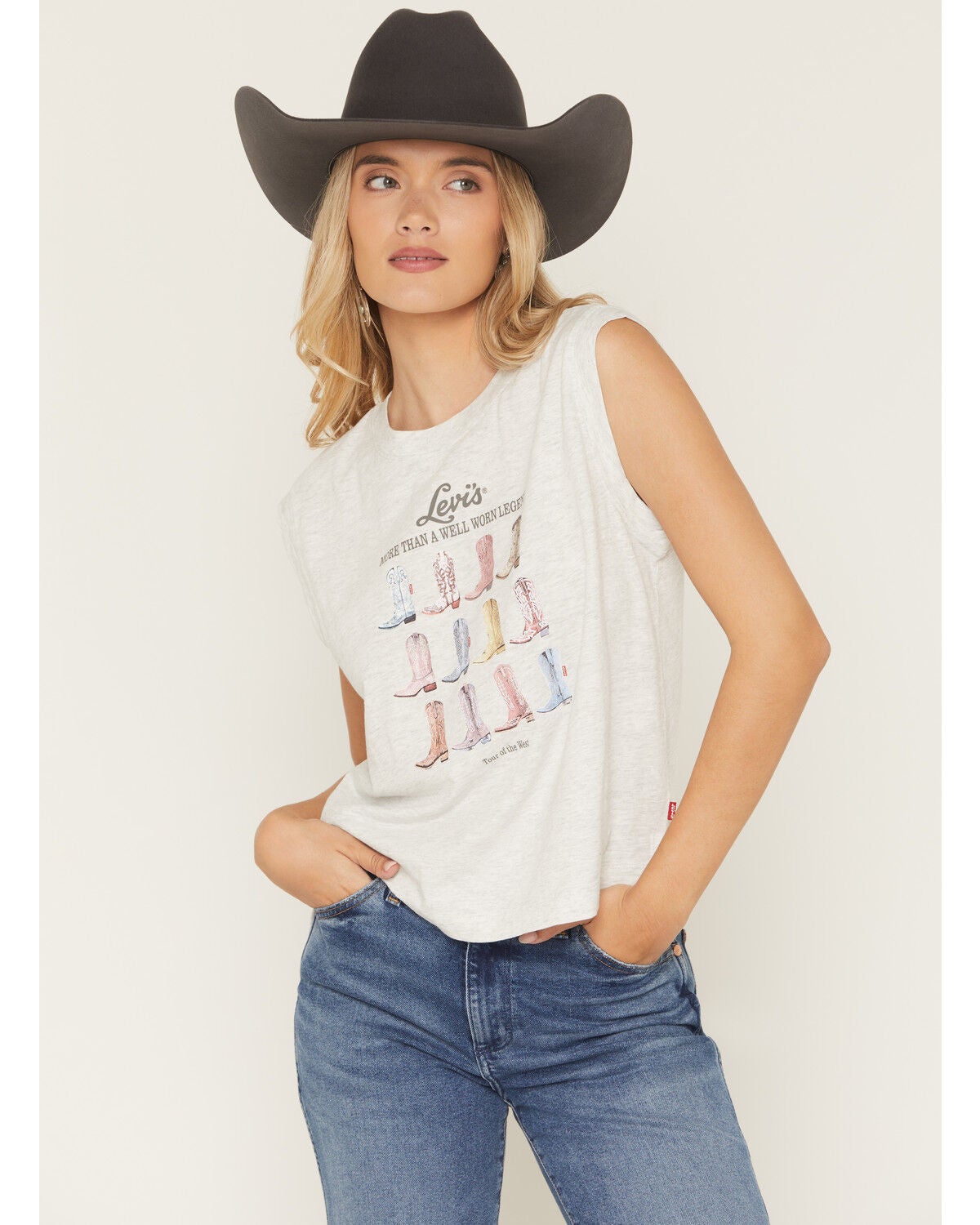 Image #1 - Levi's Women's Boots Graphic Muscle Tee, White, hi-res