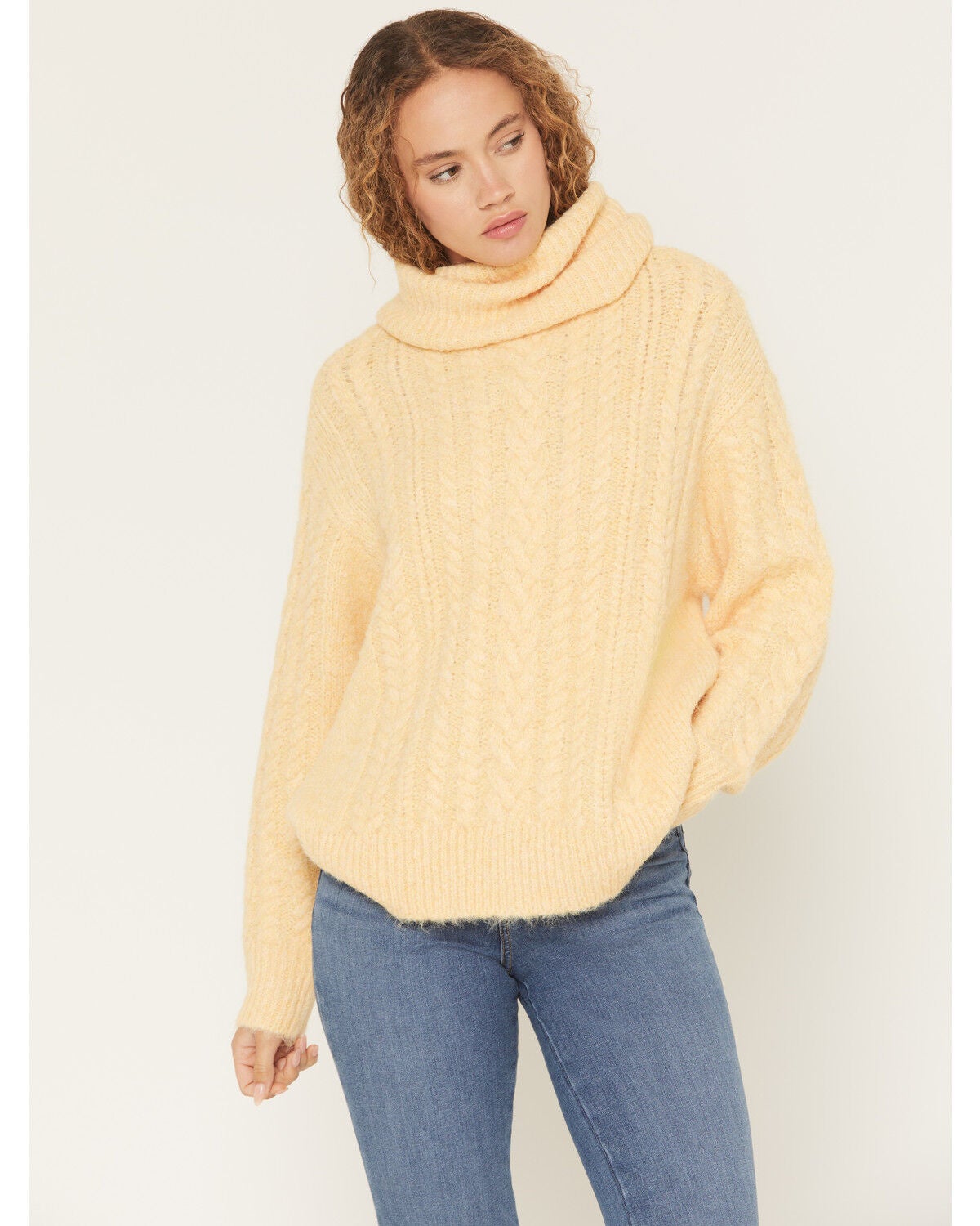 Shyanne Women's Sherry Oversized Turtleneck Sweater, Sand, hi-res