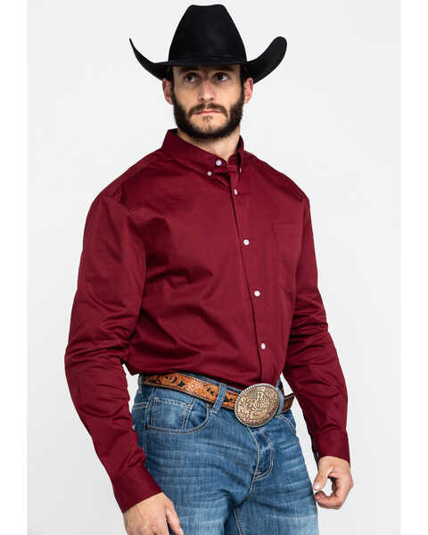 Image #3 - Cody James Core Men's Solid Maroon Twill Long Sleeve Western Shirt , , hi-res