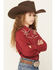 Image #2 - Ely Walker Girls' Solid Floral Embroidered Long Sleeve Snap Western Shirt, Red, hi-res