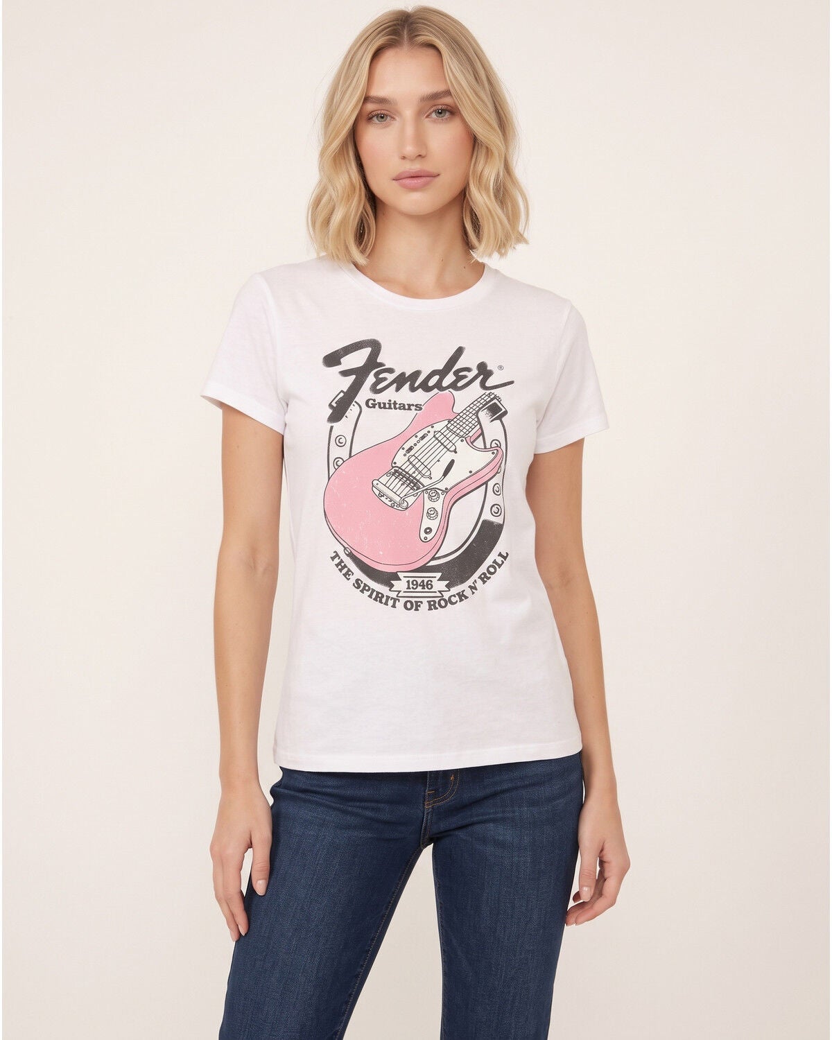 Image #1 - Fender Women's Horseshoe Short Sleeve Graphic Tee, White, hi-res