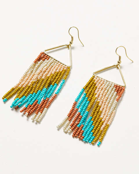 Ink + Alloy Women's Rust Turquoise Pink Diagonal Stripe Triangle Earrings, Multi, hi-res