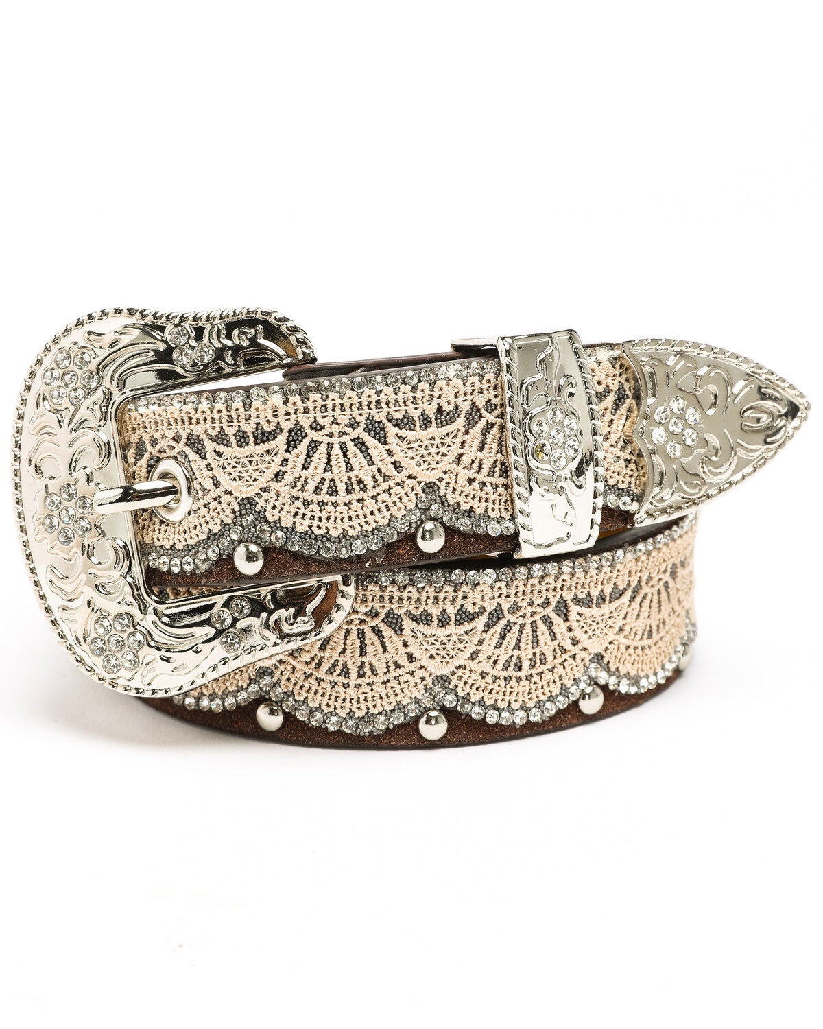 Shyanne Girls' Bling Lace Belt, Brown, hi-res